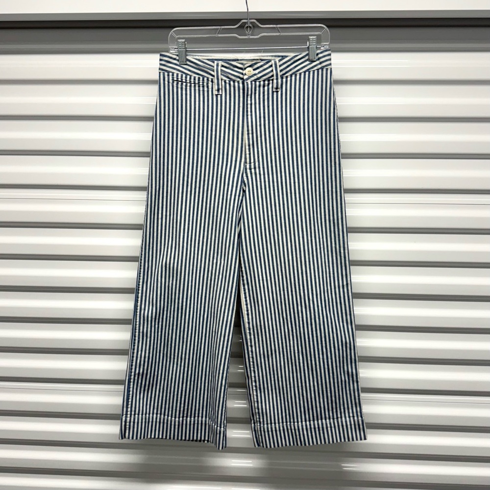 Madewell Blue White Stripe Cropped Wide Leg Pants Size 28